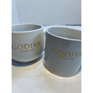 Set of 2 Godiva Belgium 1926 White and Gold Coffee Mugs